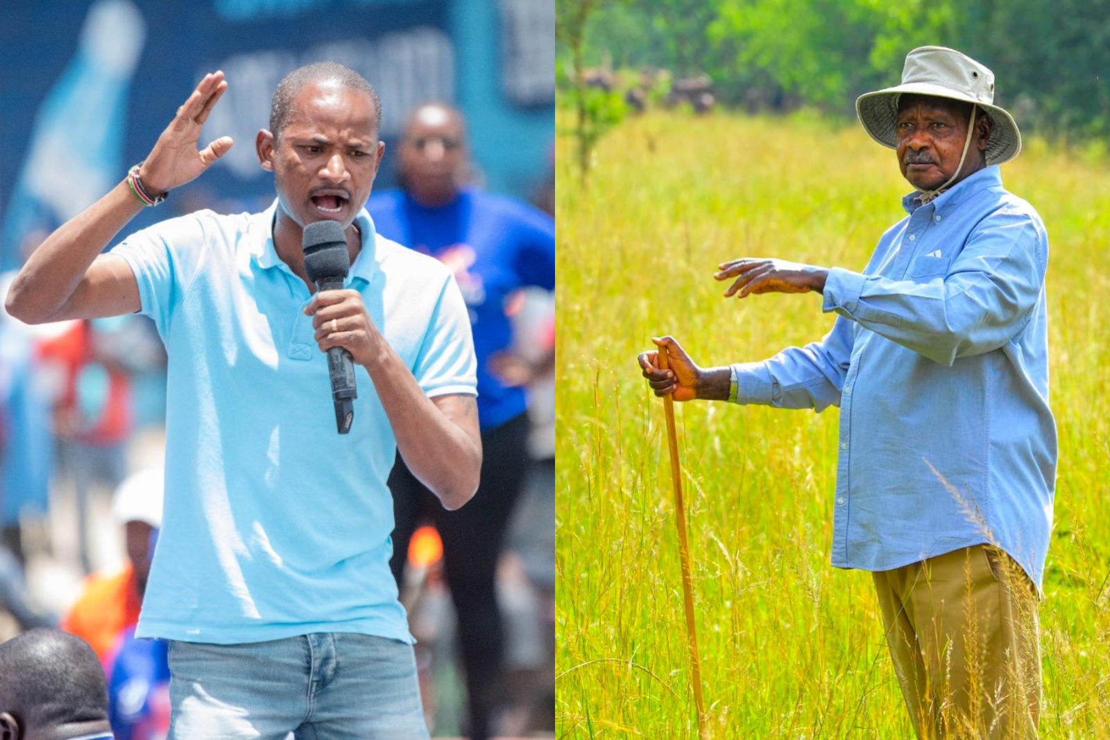 Photocollage of Babu Owino and Yoweri Museveni.